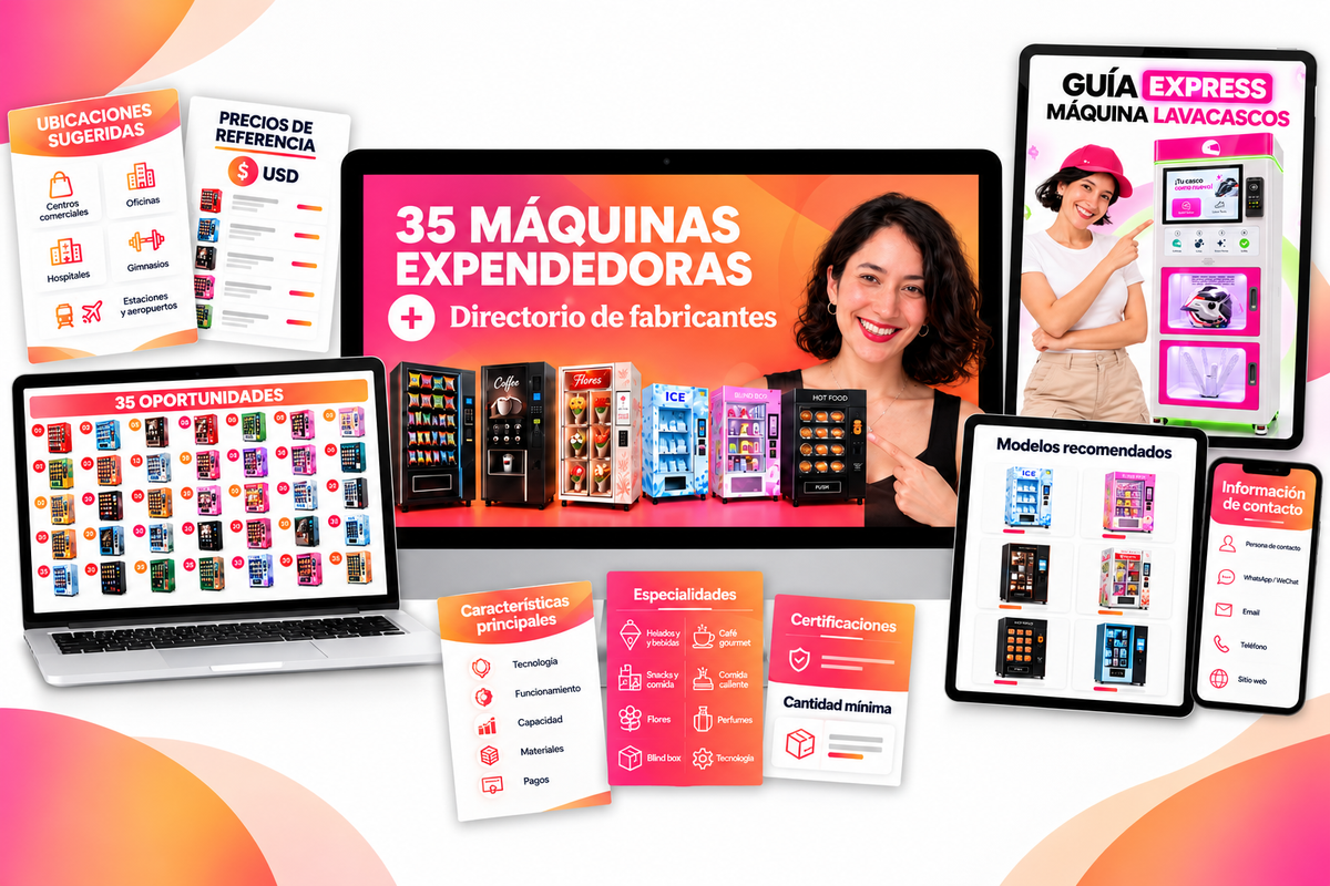 Guía express máquina lava cascos + 35 máquinas expendedoras + directorio de fabricantes